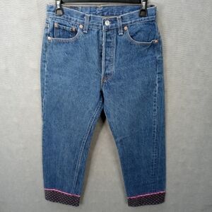 Levi's 501xx 3Palms women's blue jeans custom cuffs. Button fly. Tag 31x36. Actu